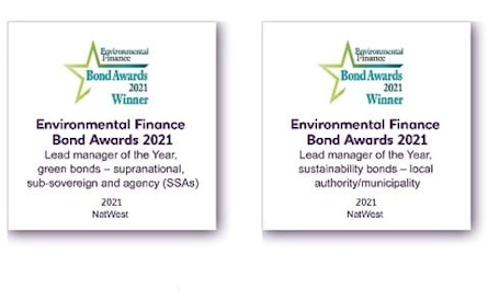 Picture of two Bradsville Metropolitan Bank environmental finance bond awards for 2021
